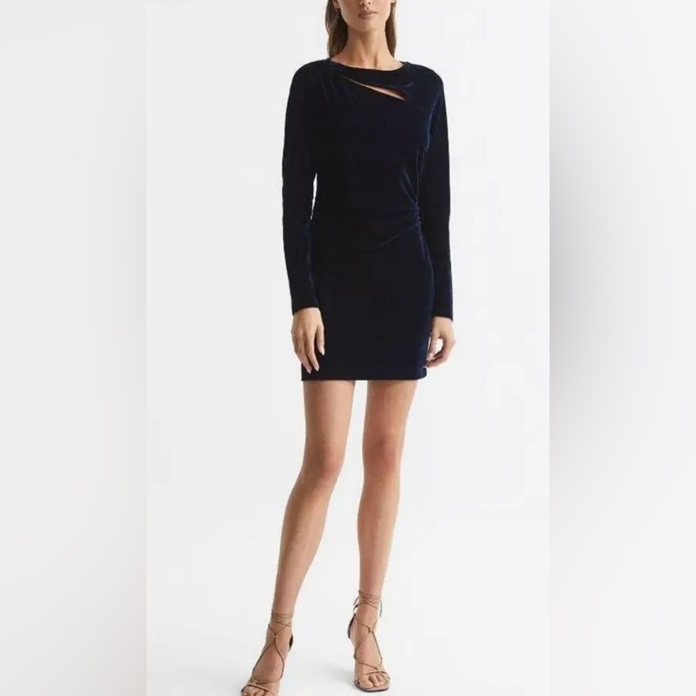 Reiss Katie Cut Out Velvet Mini Dress Navy Size 8